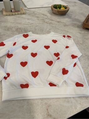 Jordan White Crewneck Sweater with Red Heart Print